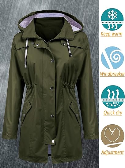 Women Waterproof Long Hooded Trench Coats