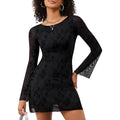 Long-sleeved mesh bell sleeve dress